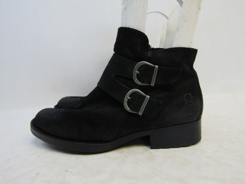 Born Womens Size 7 M Black Suede Zip Buckle Fashion Ankle Boots Bootie